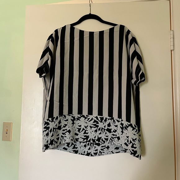 Kenzo Black and White Striped Floral Blouse - Picture 2 of 4